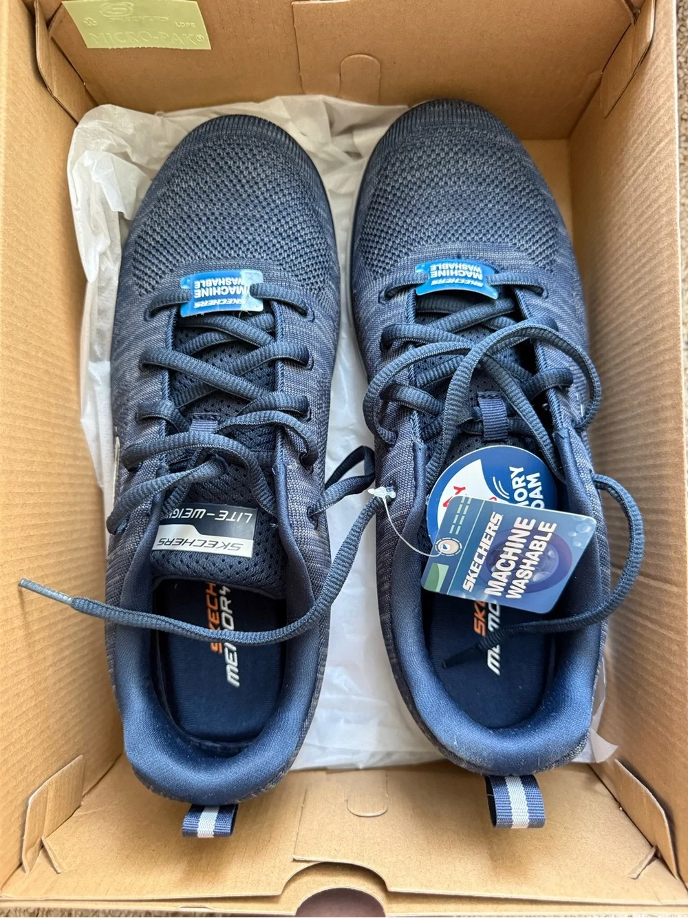 Skechers Men's Navy and White Slip-On Knit Athletic Sneakers